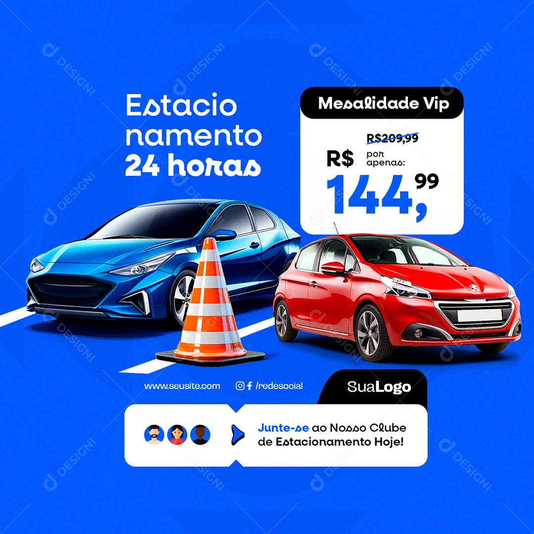 Estacionamento de Carros 24 Horas Mensalidade Vip Social Media PSD Editável