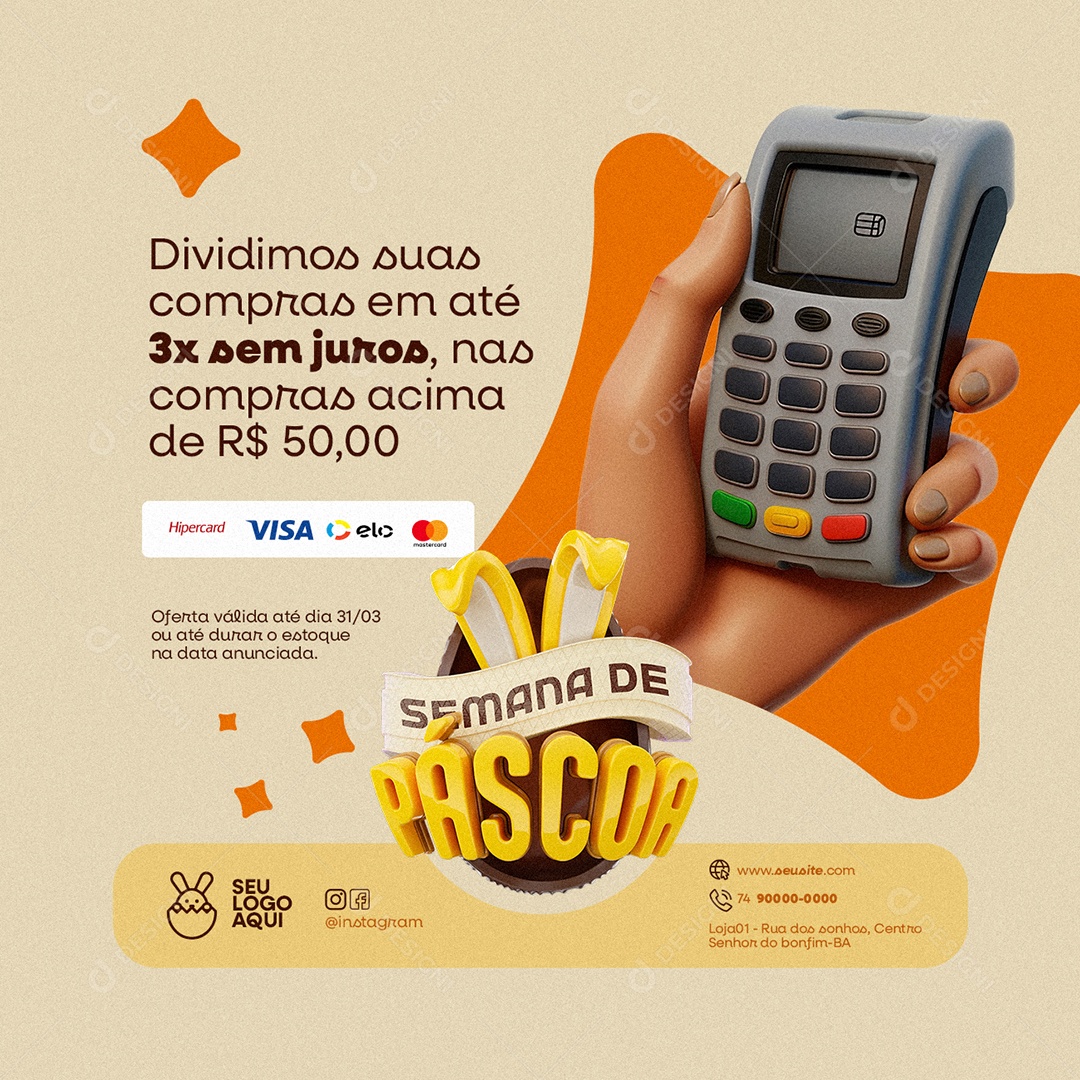 Semana de Páscoa Supermercado Dividimos suas Compras Social Media PSD Editável