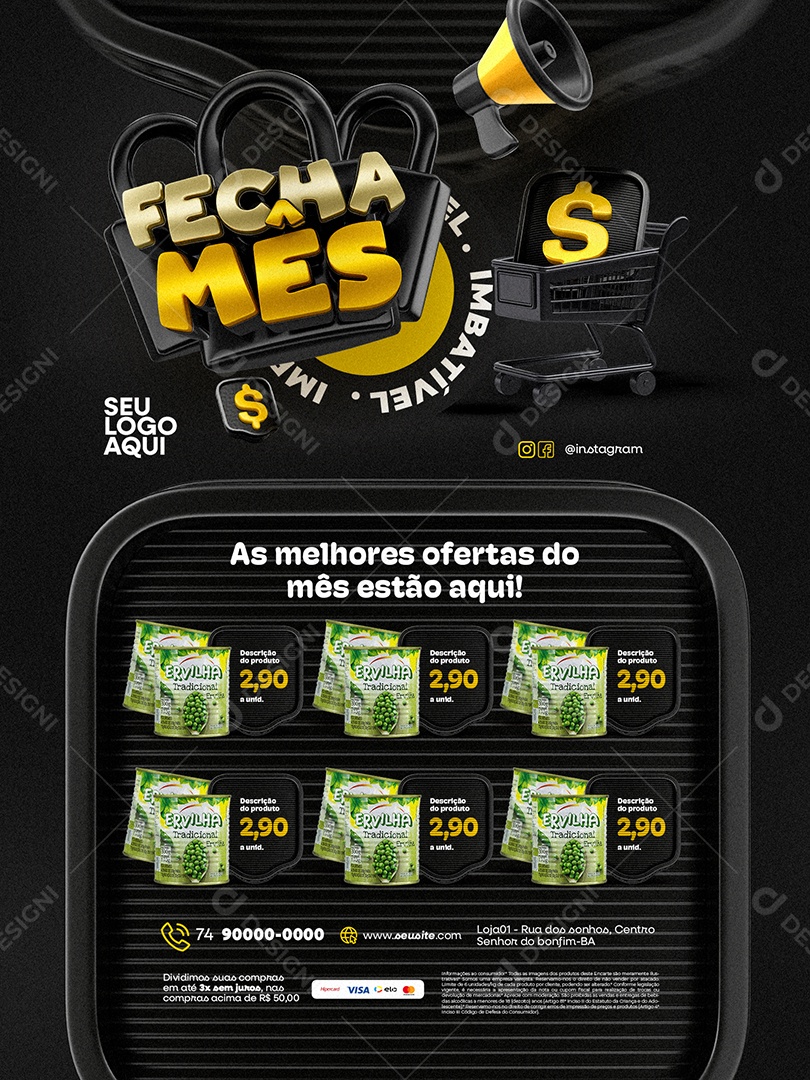 Fecha Mês Supermercado Encarte Ervilha Social Media PSD Editável