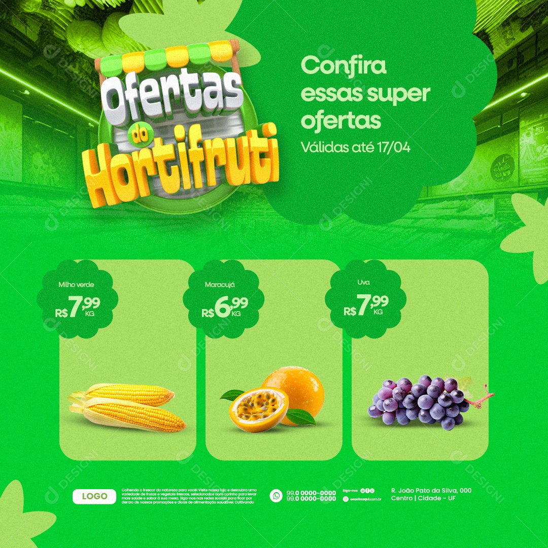 Supermercado Ofertas do Hortifruti Confira essas Super Ofertas Social Media PSD Editável