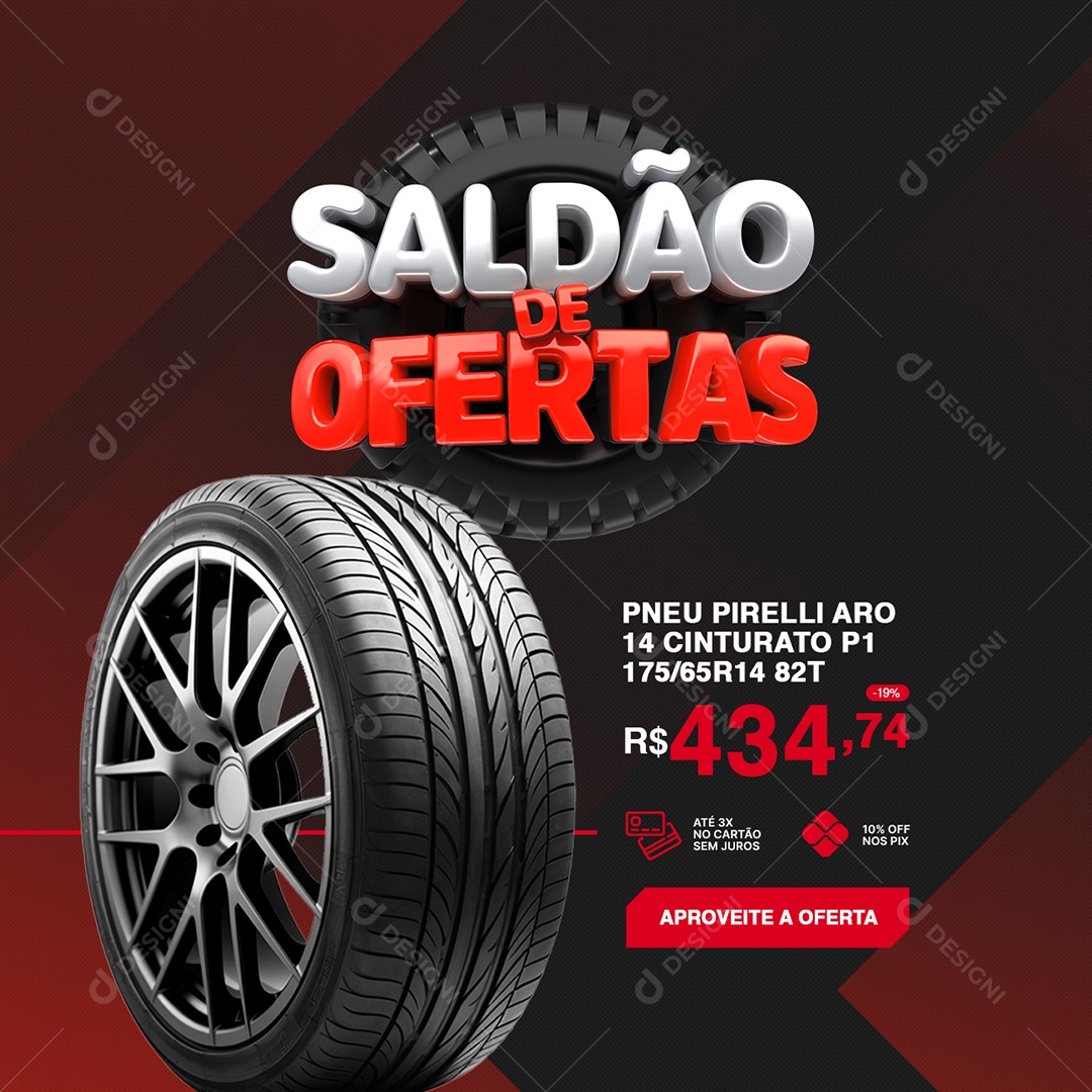 Loja de Pneus Saldão de Ofertas Pneu Pirelli Aro Social Media PSD Editável