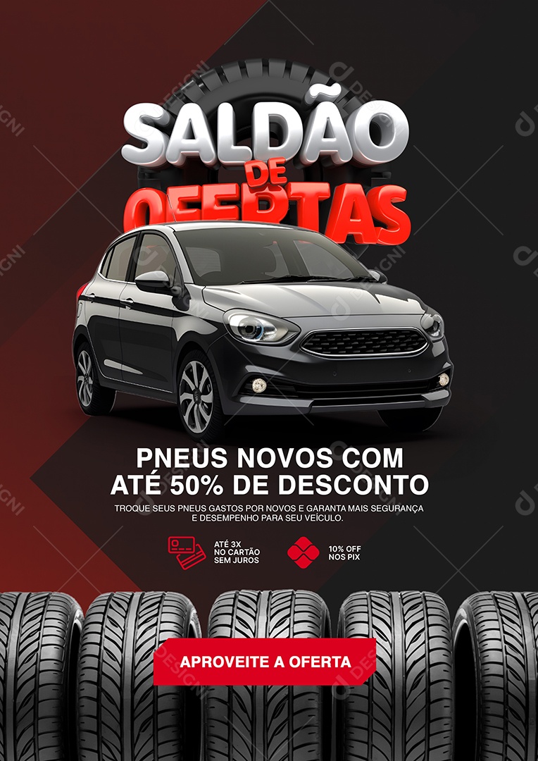 Loja de Pneus Saldão de Ofertas Pneus Novos com Até 50% de Desconto Social Media PSD Editável