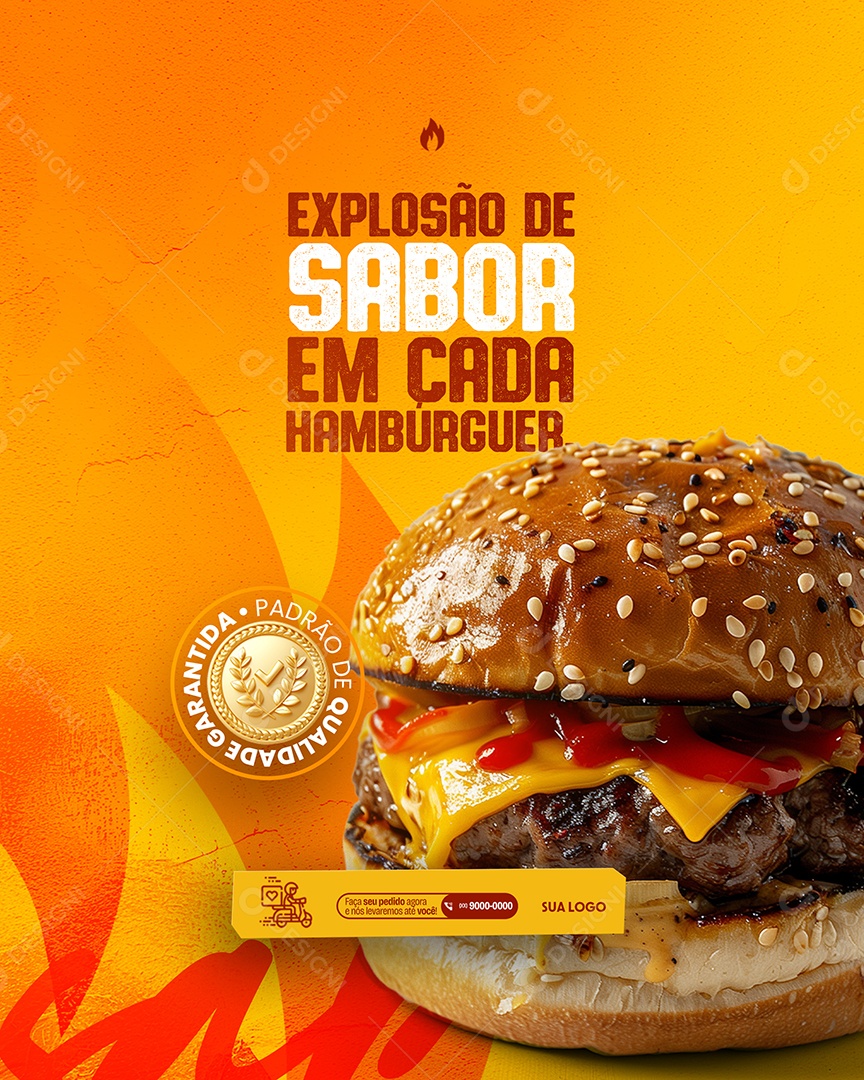 Burger Burger of Flavor in Every Hamburger Social Media Editable PSD