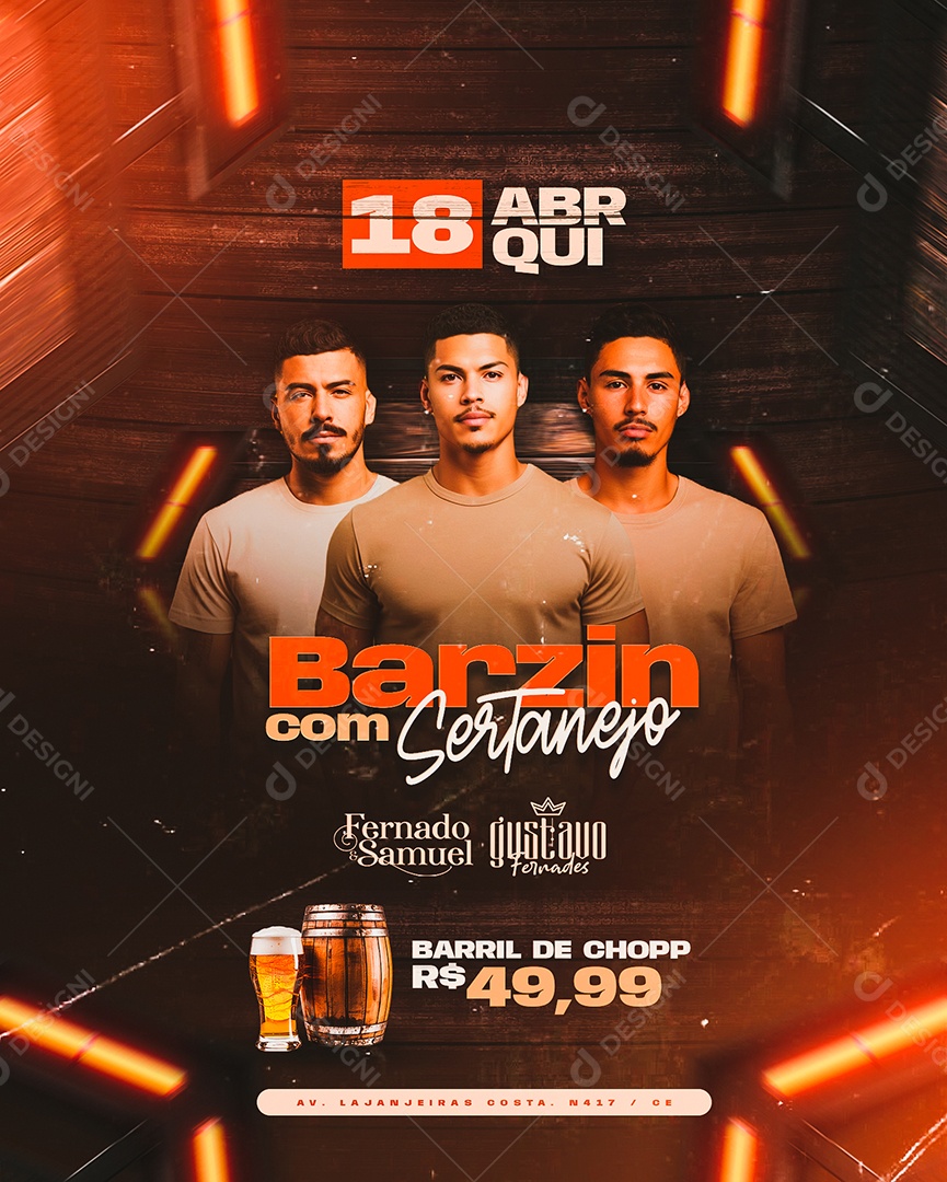 Flyer Barzin com Sertanejo Fernado e Samuel Gustavo Fernades Social Media PSD Editável