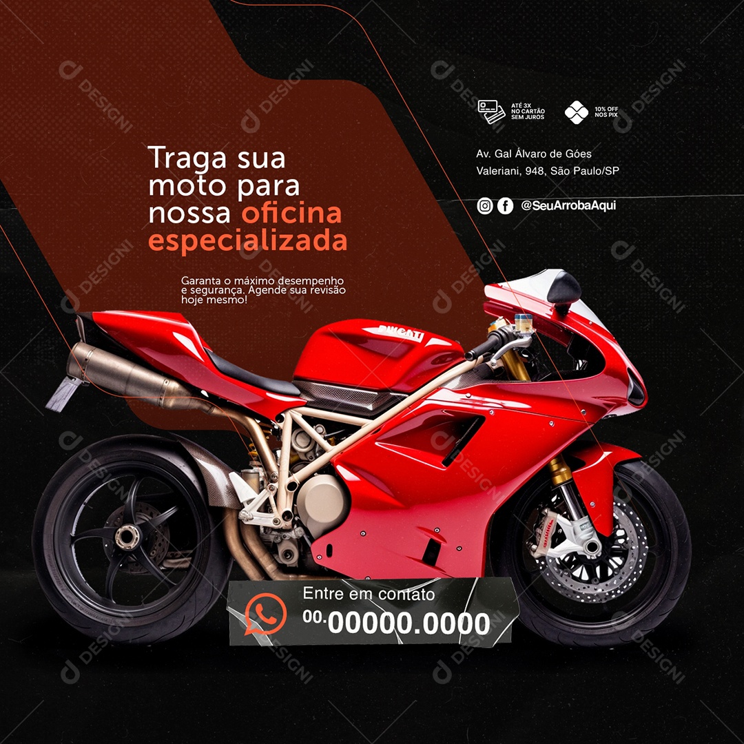 Oficina de Moto Traga sua Moto para Nossa Oficina Especializada Social Media PSD Editável