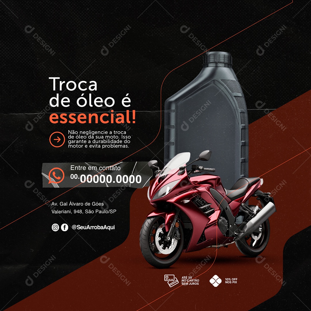 Oficina de Moto Troca de Óleo é Essencial Social Media PSD Editável