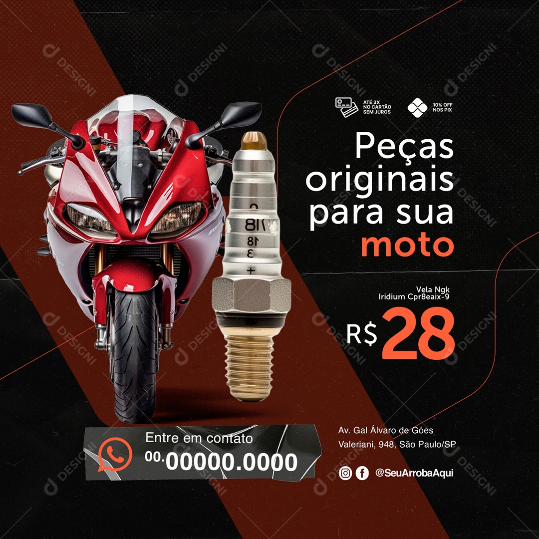 Oficina de Moto Vela Peças Originais para sua Moto Social Media PSD Editável