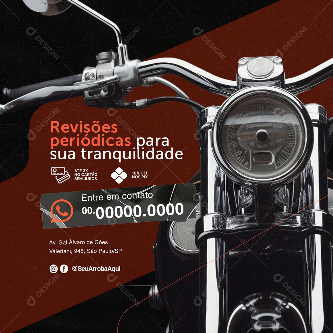 Oficina de Moto Revisões Periódicas para sua Tranquilidade Social Media PSD Editável