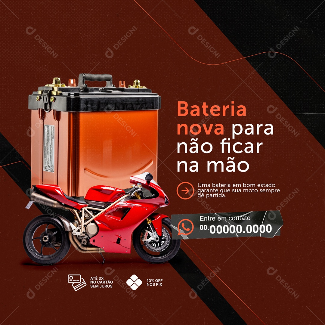 Oficina de Moto Bateria Nova para Não Ficar na Mão Social Media PSD Editável