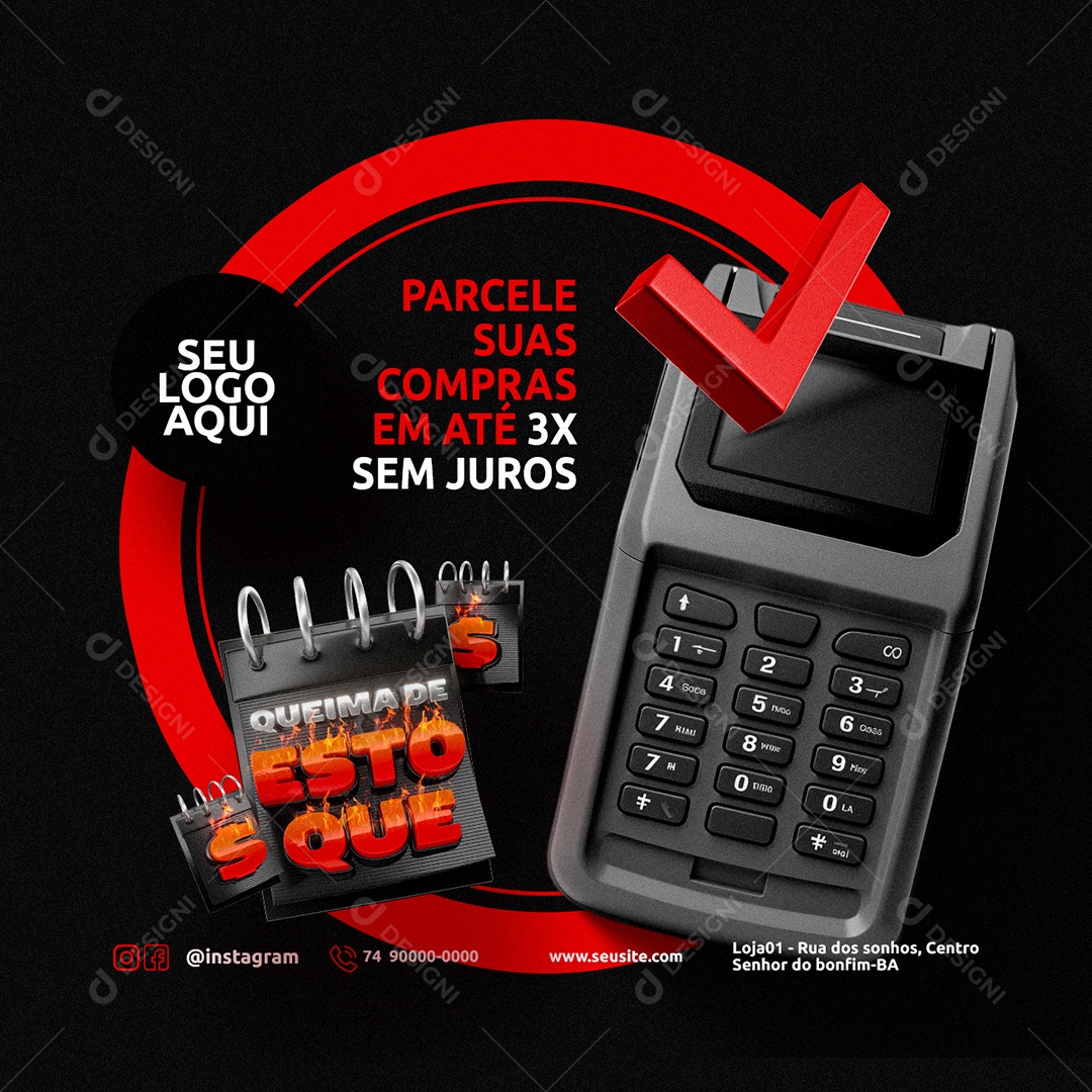 Queima de Estoque Supermercado Parcele suas Compras Social Media PSD Editável