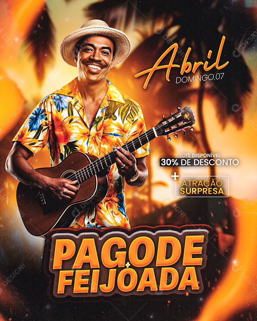 Flyer Pagode Feijoada Abril Domingo Social Media PSD Editável