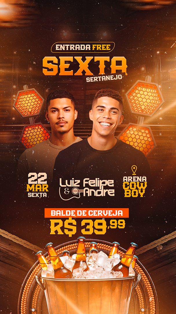 Motion Story Flyer Sexta Sertanejo Luiz Felipe e Andre Arena Cowboy Social Media After Effects Editável