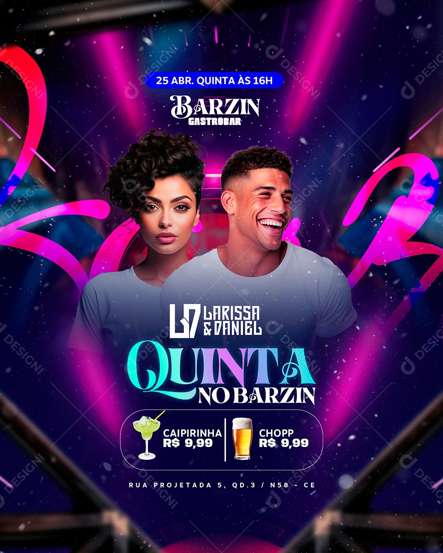 Flyer Quinta no Barzin Larrisa e Daniel Social Media PSD Editável