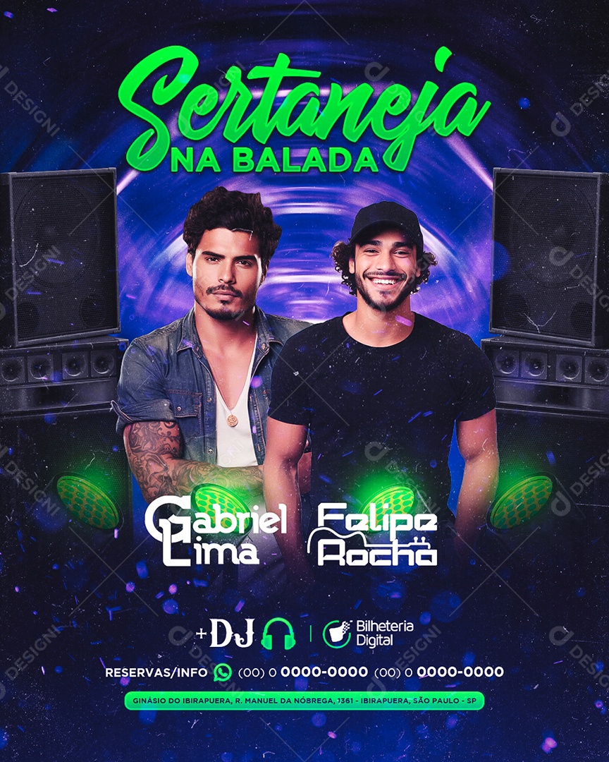 Flyer Sertanejo na Balada Gabriel Lima Felipe Rocha Social Media PSD Editável