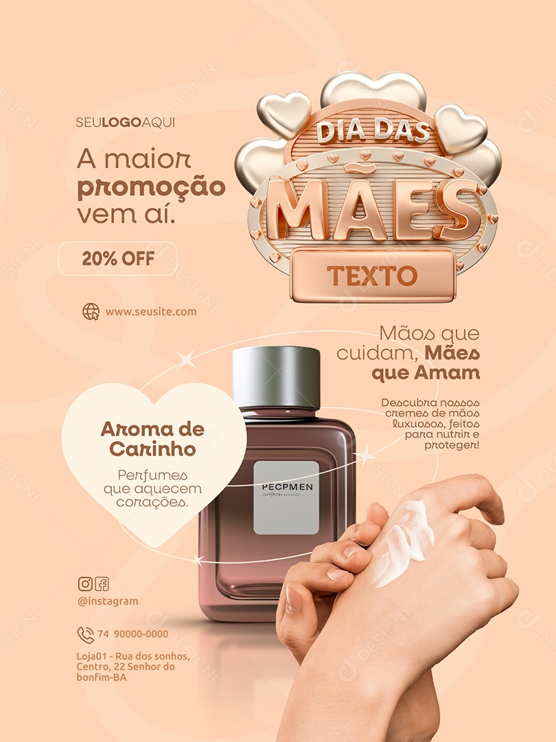 Dia das Mães Perfume Aroma de Carinho Encarte Social Media PSD Editável