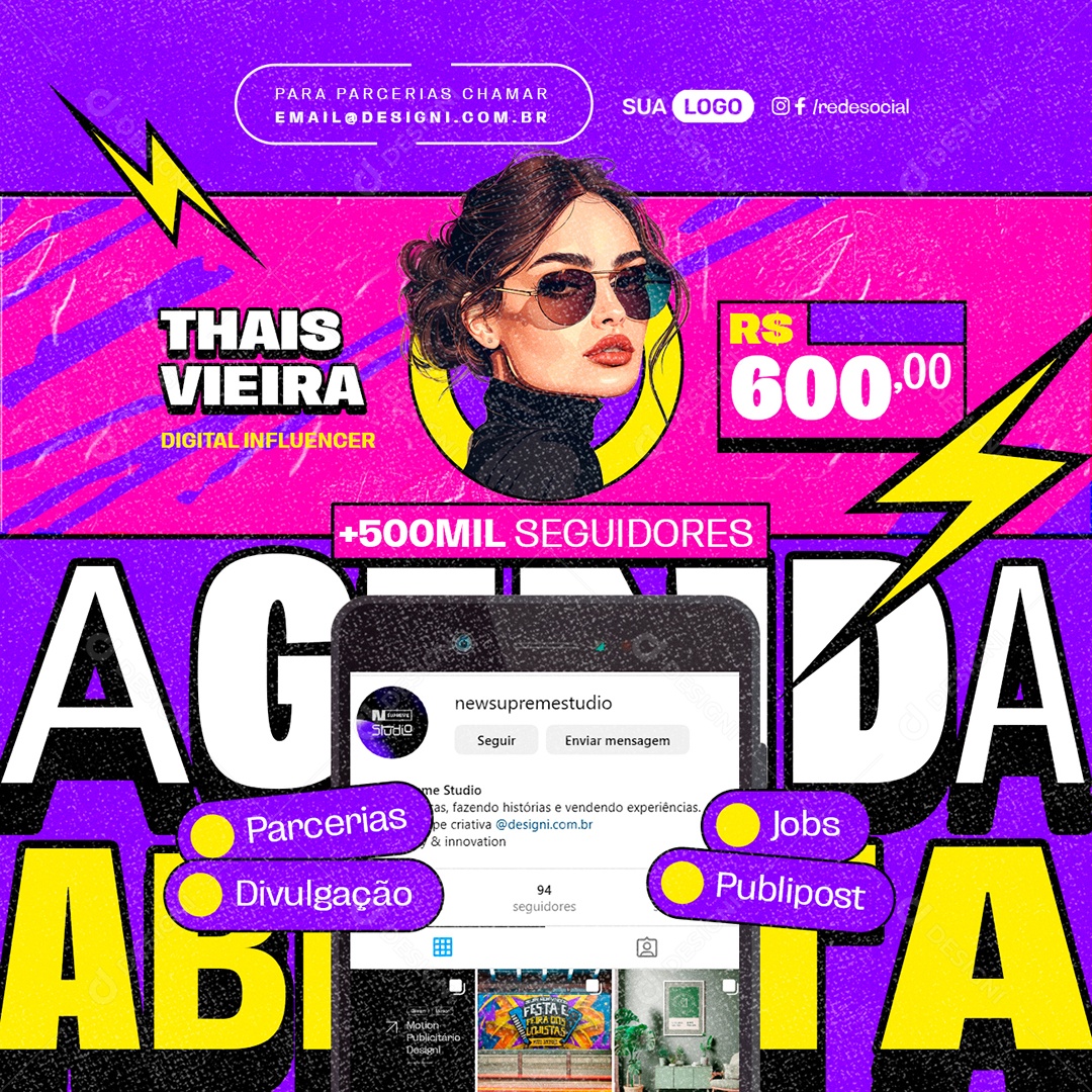 Digital Influencer Thais Vieira Partnerships Dissemination Jobs Social Media Editable PSD