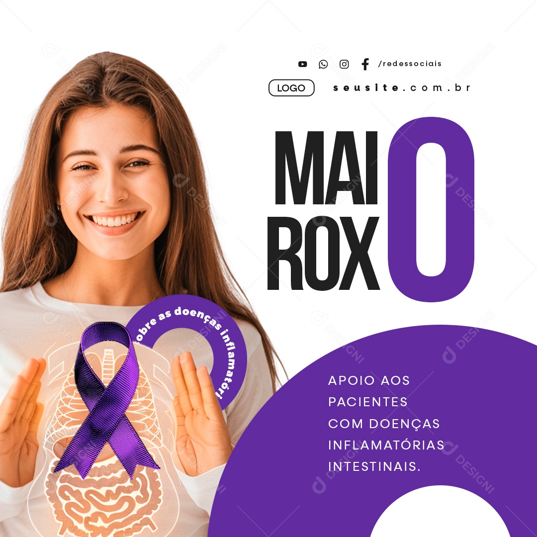 Maio Roxo Conscientização Sobre as Doenças Inflamatórias Social Media PSD Editável