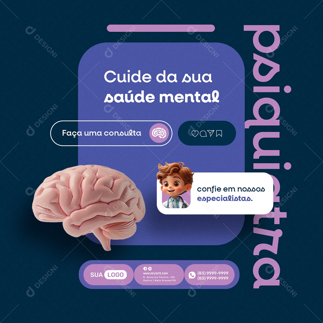 Psiquiatra Cuide Da sua Saúde Mental Faça Uma Consulta Social Media PSD Editável