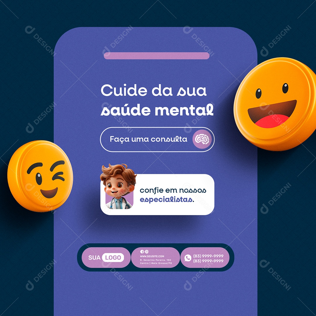 Psiquiatra Cuide Da sua Saúde Mental Faça Uma Consulta Social Media PSD Editável