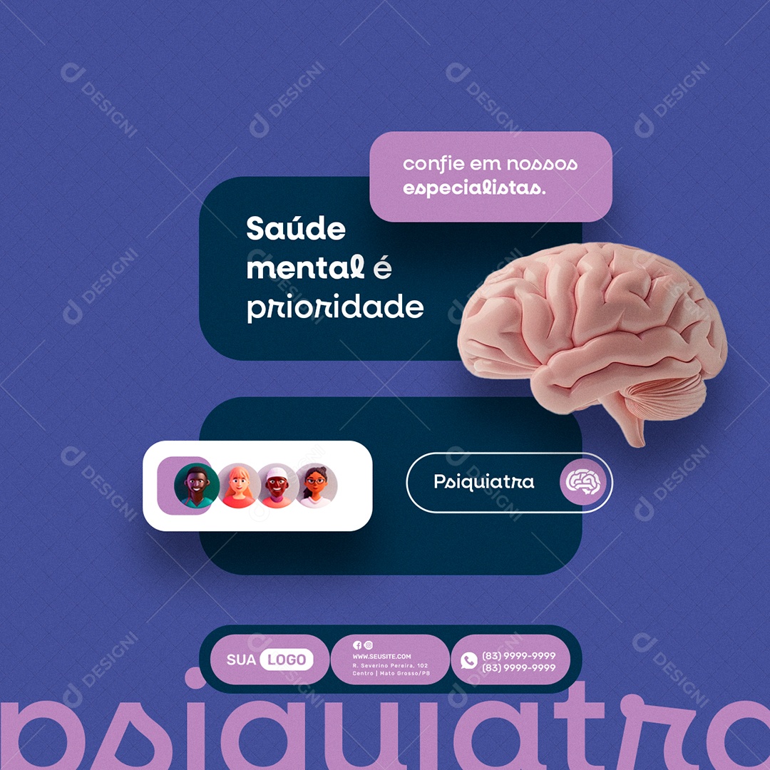 Psiquiatra Saúde Mental é Prioridade Social Media PSD Editável