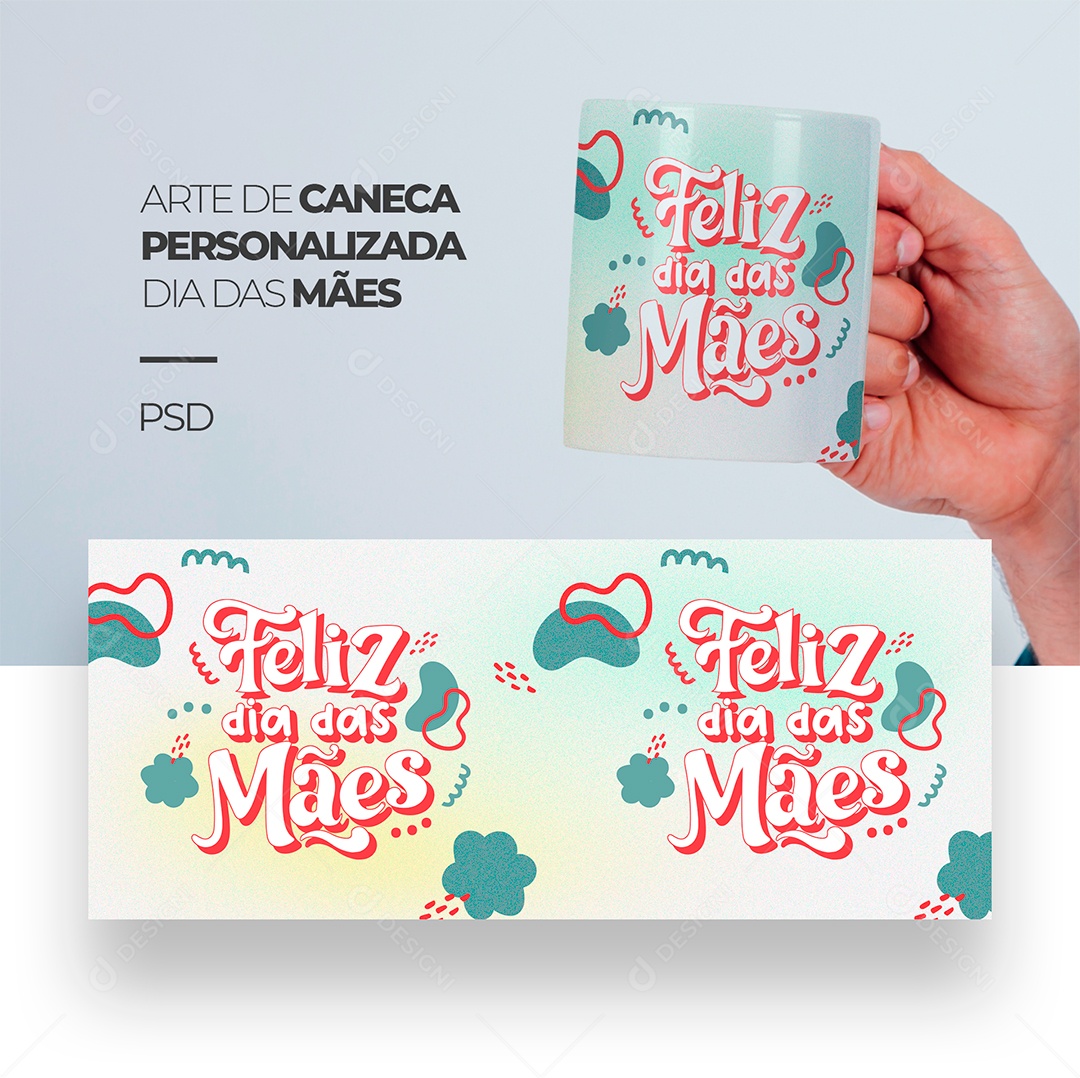 Arte de Caneca Personalizada Feliz Dia das Mães PSD Editável