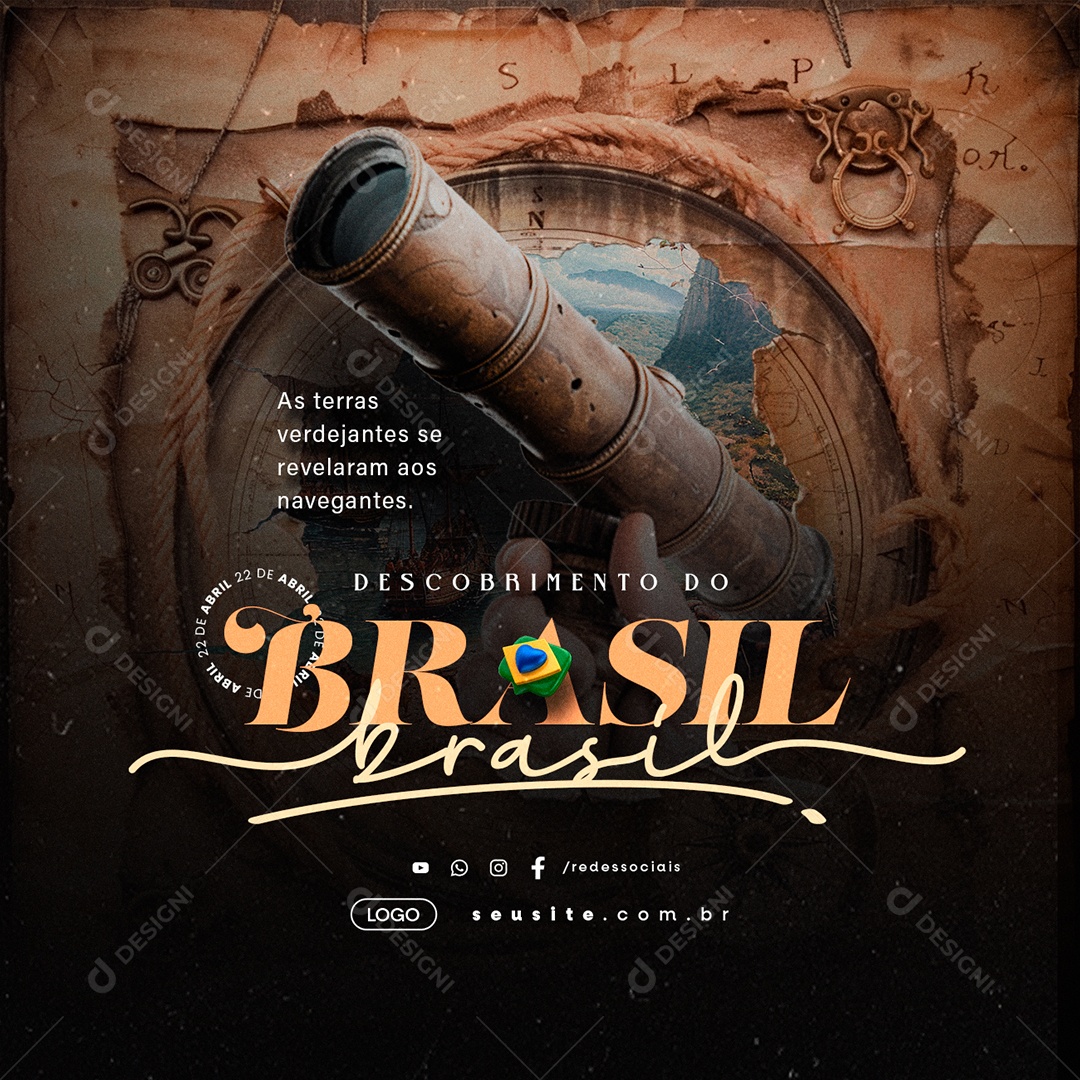 Dia Do Descobrimento Do Brasil 22 de Abril As Terras Verdejantes Social Media PSD Editável