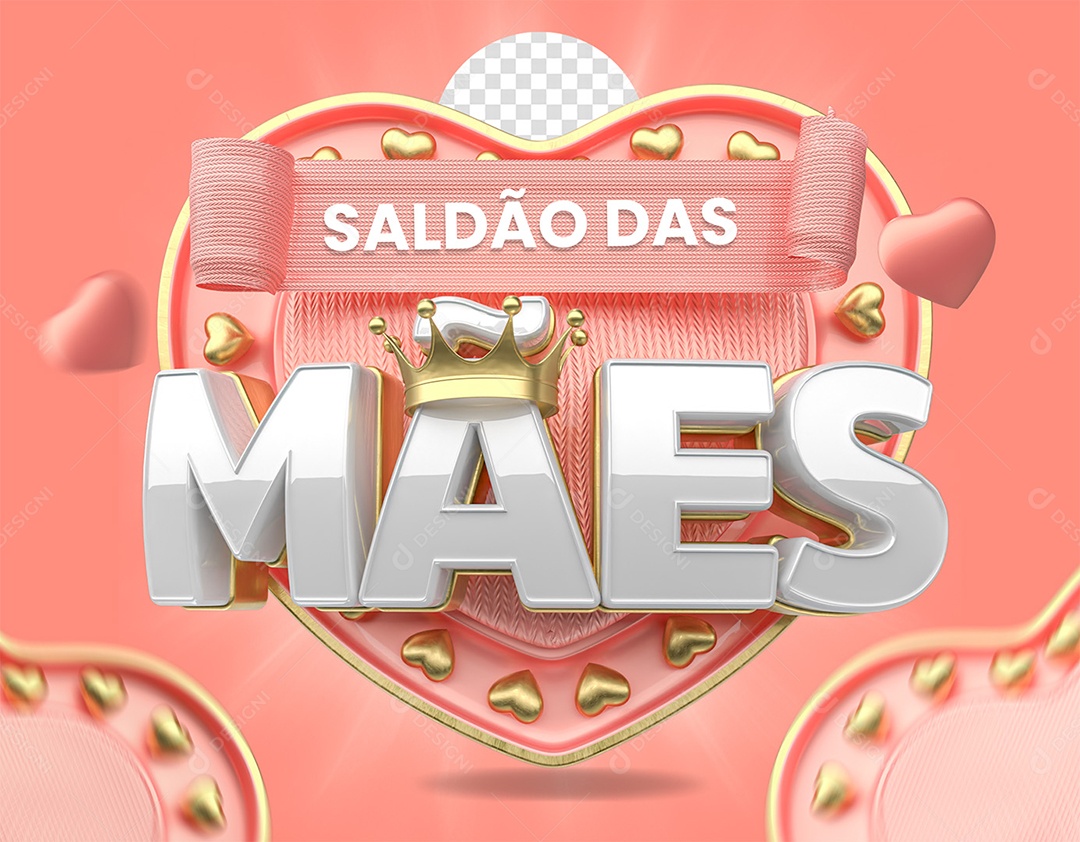 Selo 3D Saldão das Mães Rosa e Branco para Composição PSD