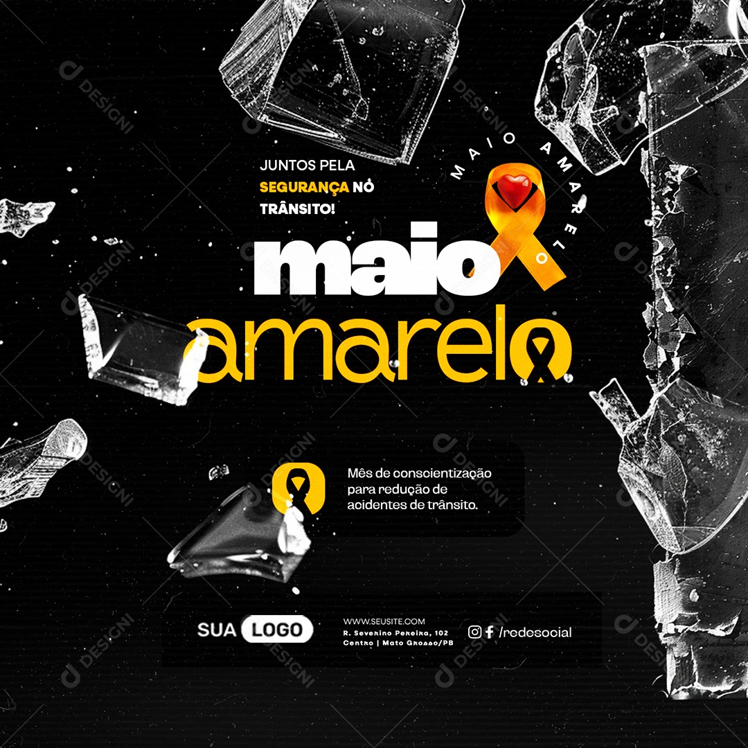 Maio Amarelo Mês da Conscientização para Redução de Acidentes Social Media PSD Editável