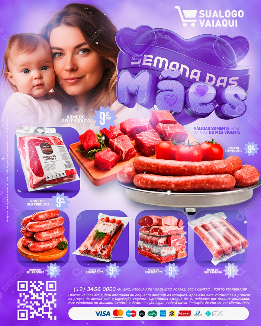 Tabloide Semana das Mães Supermercado Carnes Açougue Social Media PSD Editável