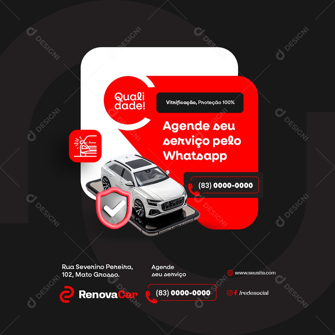 Serviços de Carros Qualidade Agende seu Serviço pelo Whatsapp Social Media PSD Editável