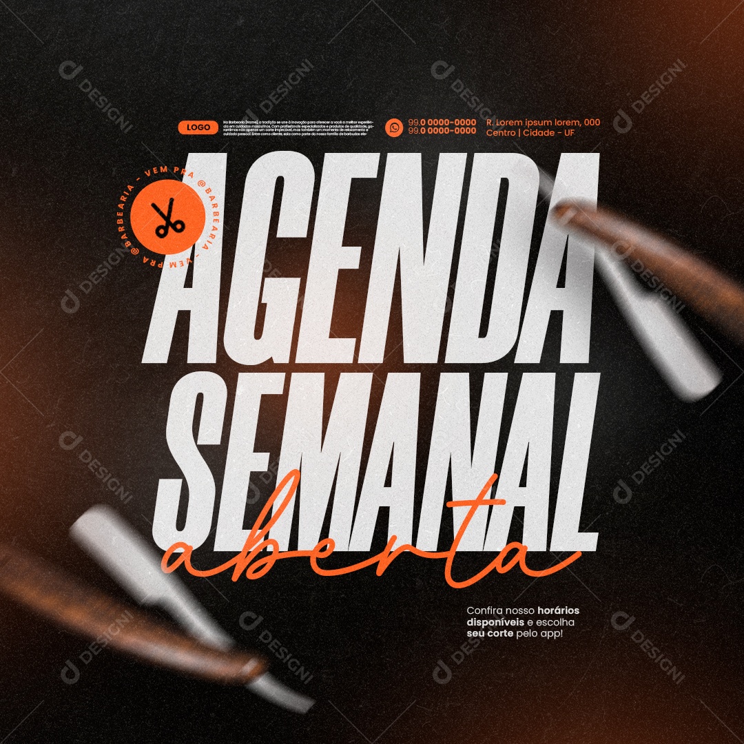 Barbearia Agendamentos Agenda Semanal Aberta Social Media PSD Editável