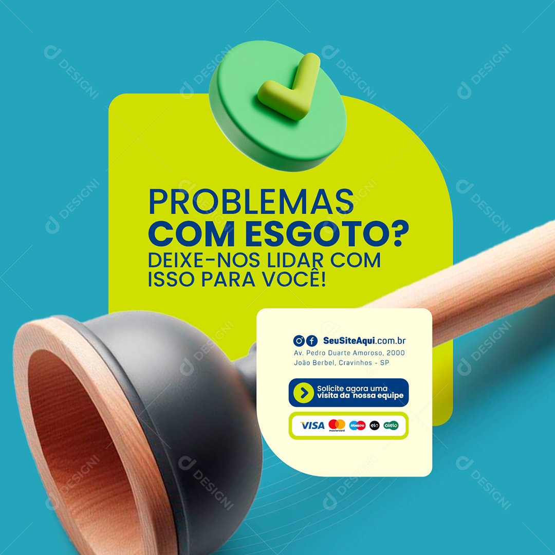 Desentupidora Problemas com Esgoto Solicite Agora Social Media PSD Editável