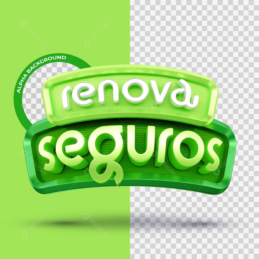 Renova Seguros Selo 3D Verde Claro e Verde Escuro para Composição PSD