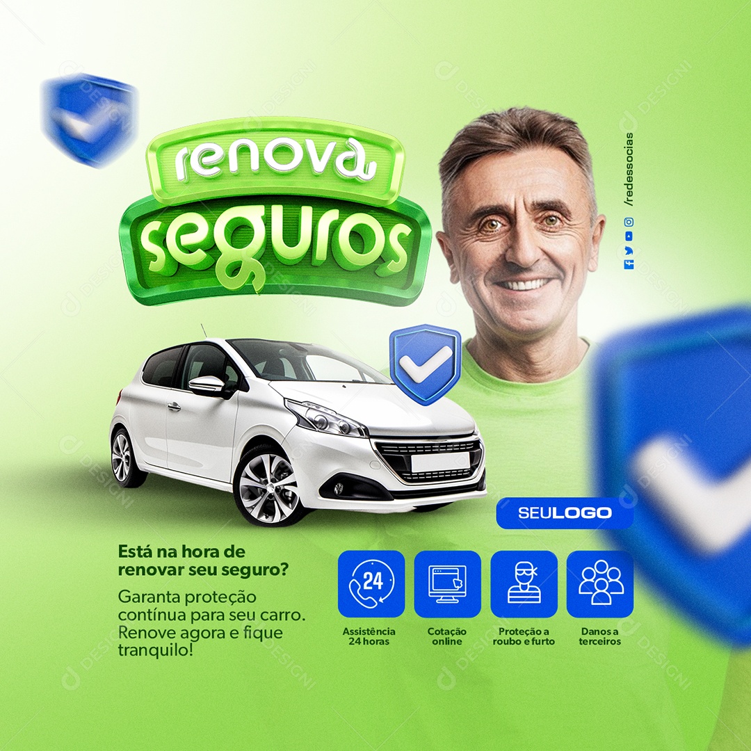 Renova Seguros Está na Hora de Renovar seu Seguro Social Media PSD Editável