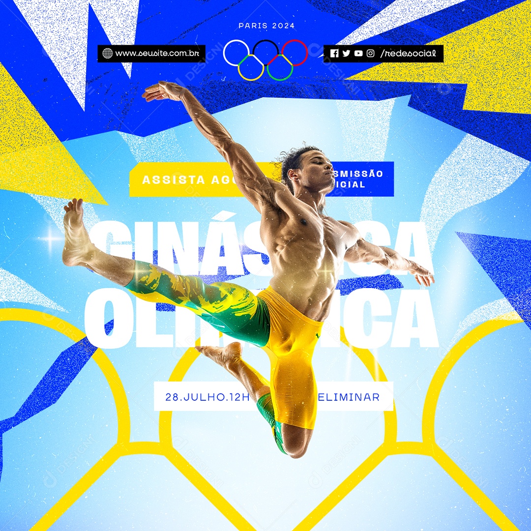 Olimpíadas Futebol Paris 2024 Hoje Tem Brasil Social Media PSD Editável