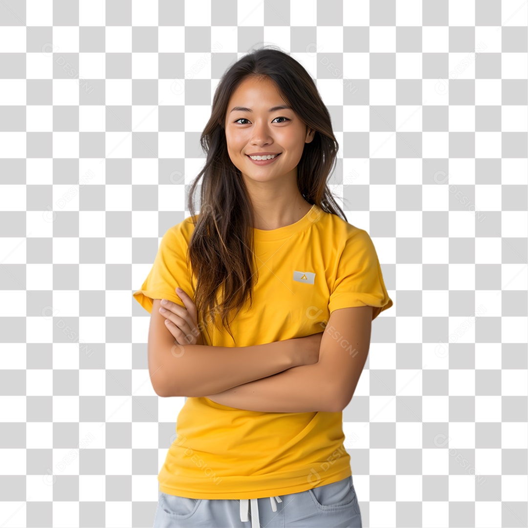 Mulher com Roupa Amarela Maio Amarelo PNG Transparente