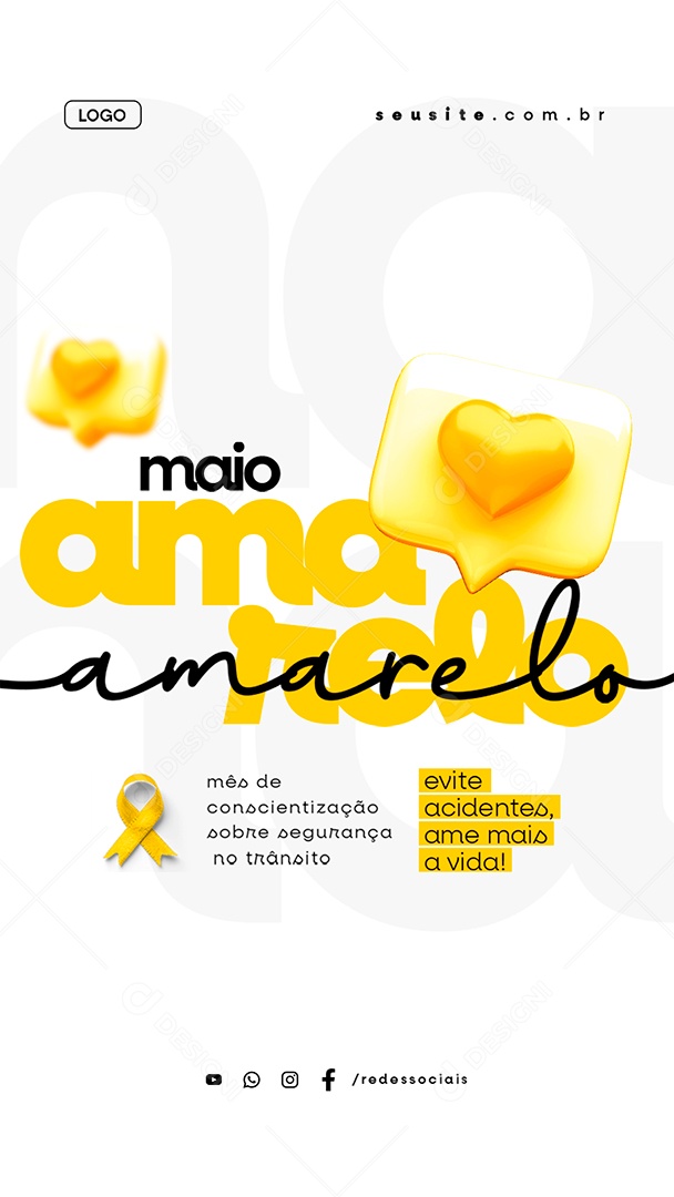 Story Maio Amarelo Evite Acidentes Social Media PSD Editável