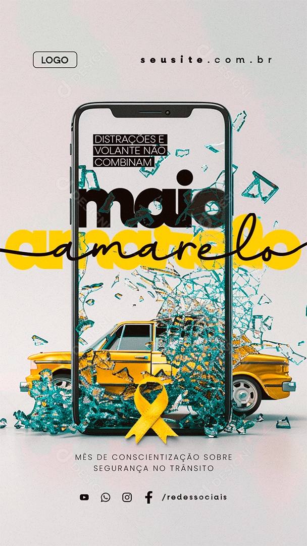 Story Maio Amarelo Distrações e Volante Social Media PSD Editável