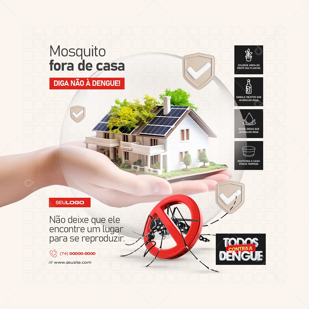 Todos Contra a Dengue Mosquito Fora de Casa Diga Não à Dengue Social Media PSD Editável