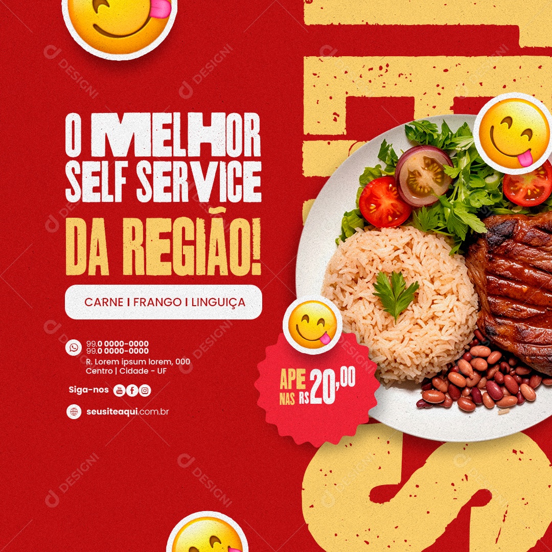 Churrascaria O Melhor Self Service da Região Carne Frango Linguiça Social Media PSD Editável