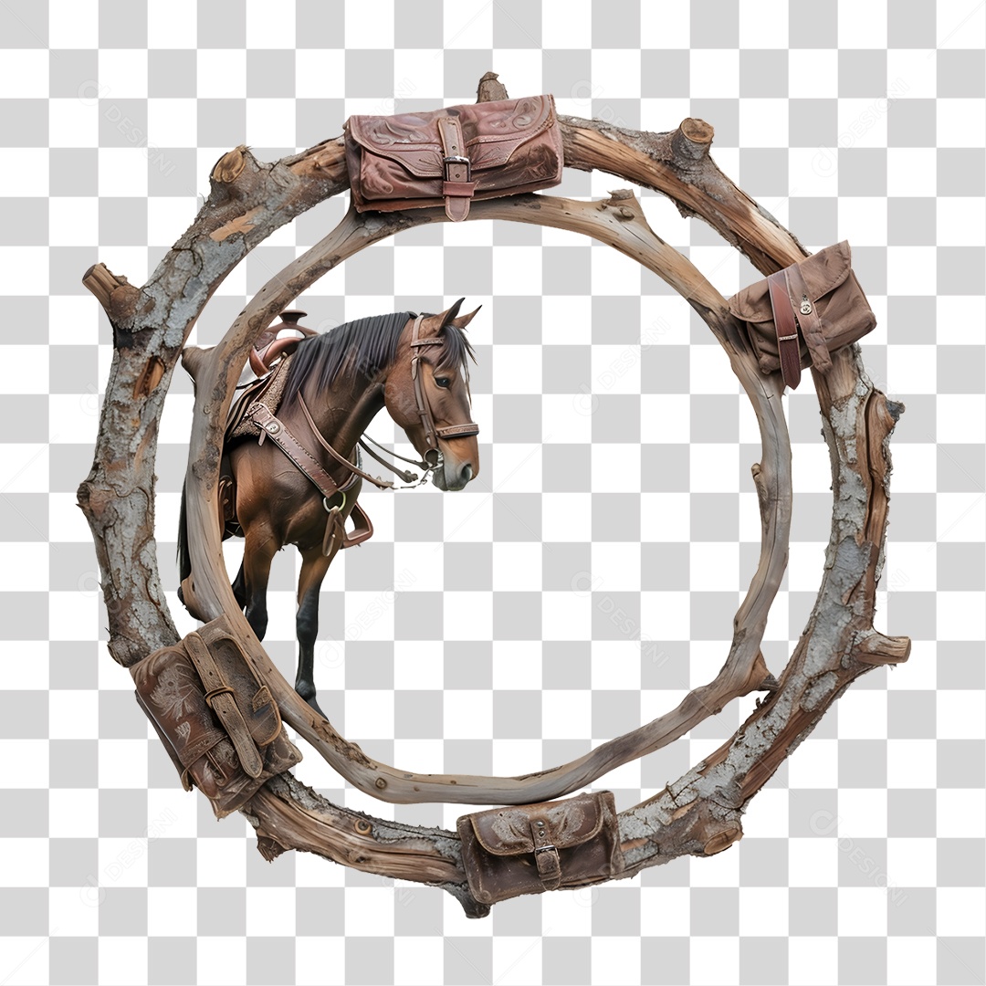 Circular Frame with Horse 3D Element for Transparent PNG Composition