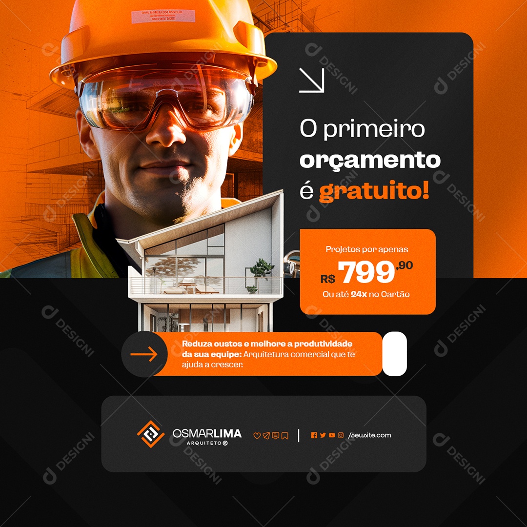 Arquiteto O Primeiro Orçamento é Gratuito Social Media PSD Editável