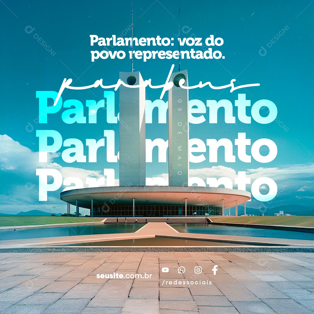 Dia do Parlamento 03 de Maio Parabéns Voz o Povo Social Media PSD Editável