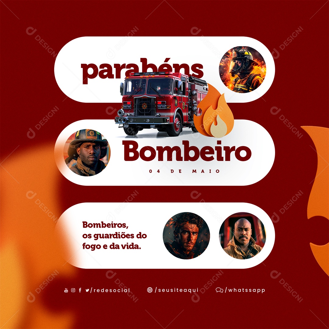 Dia Do Bombeiro 04 de Maio Parabéns Guardiões Social Media PSD Editável