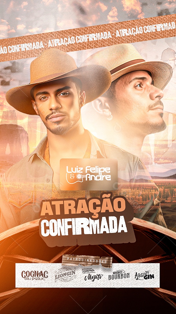 Story Vaquejada Cavalgada Show Atração Confirmada Luiz Felipe e Andre Social Media PSD Editável