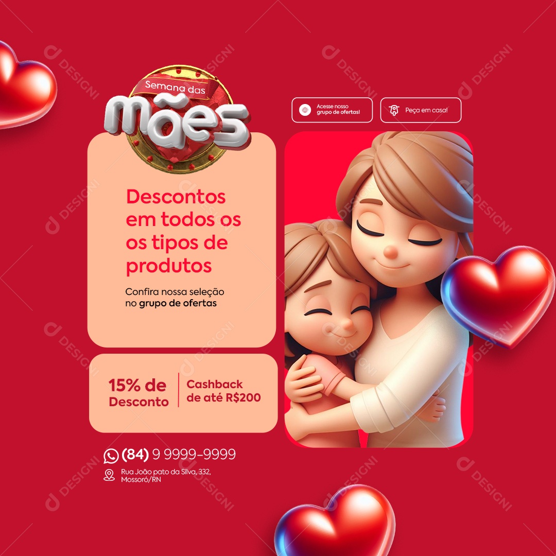 Semana das Mães Supermercado Descontos em Todos os Tipos de Produtos Social Media PSD Editável