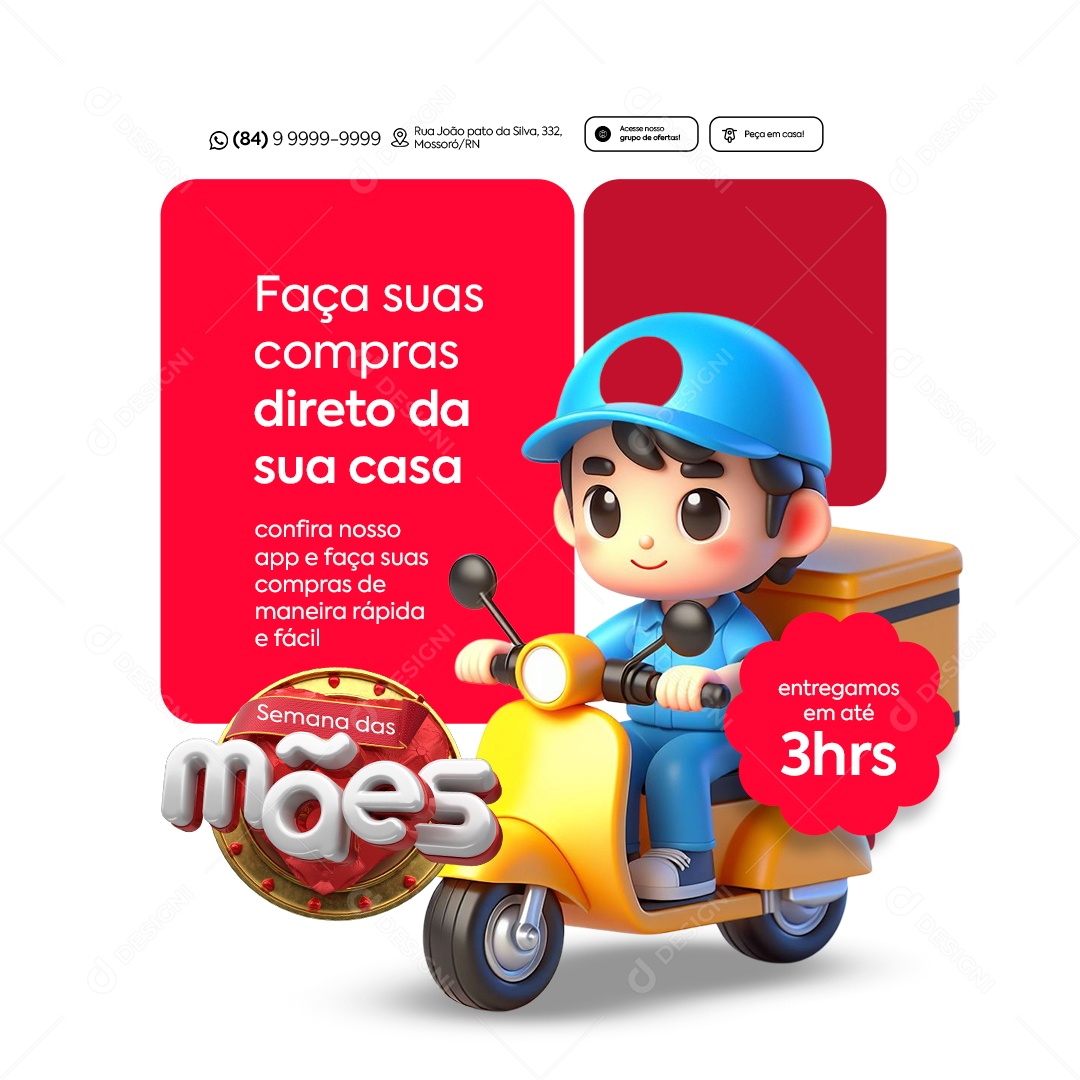 Semana das Mães Supermercado Delivery Entregas Social Media PSD Editável