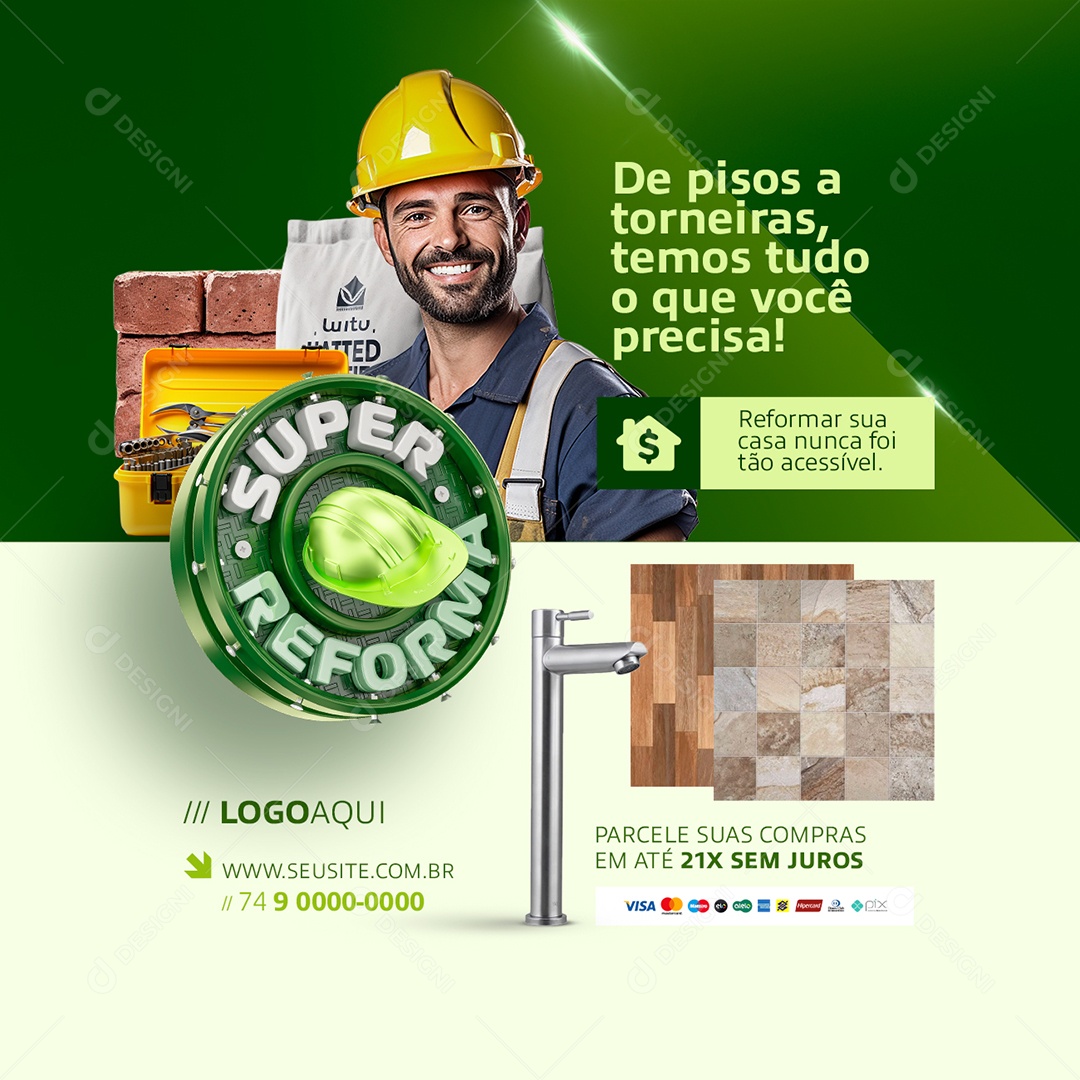 Super Reforma Materiais de Construção Cerâmica Social Media PSD Editável