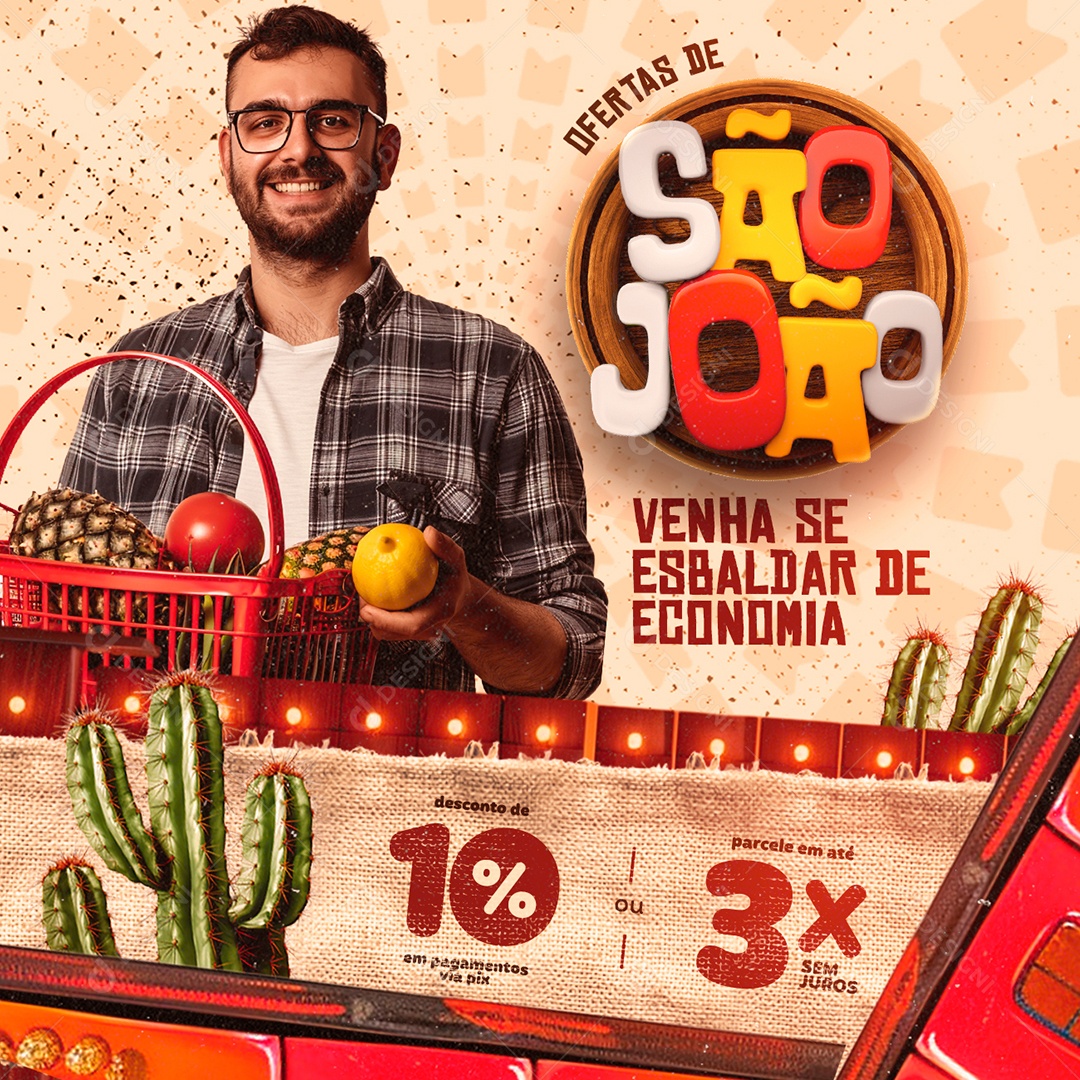 Ofertas de São João Supermercado Venha se Esbaldar de Economia Social Media PSD Editável