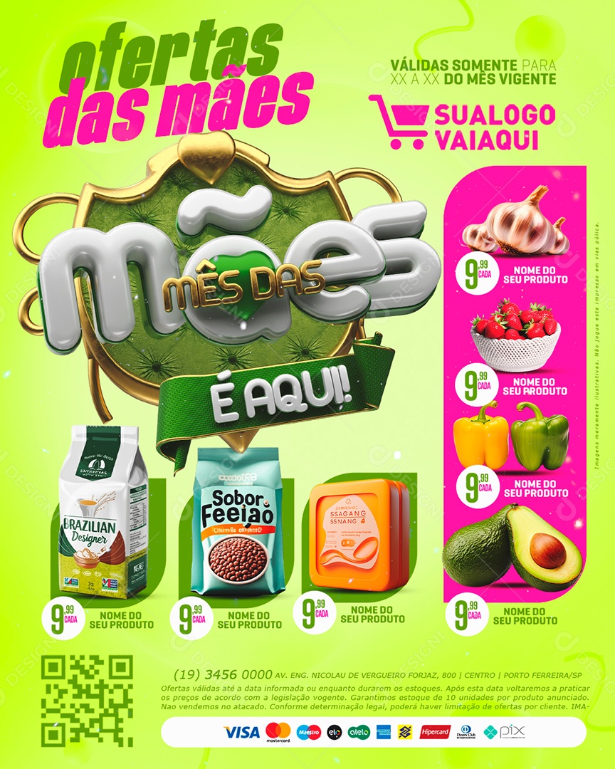 Tabloide Mês das Mães Supermercado Hortifruti Produtos Social Media PSD Editável